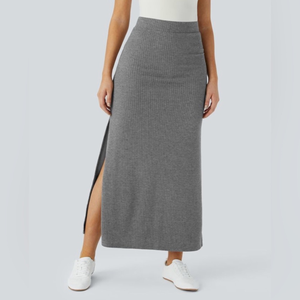 HALARA Ribbed High Waisted Hem A Line Maxi Casual
Skirt